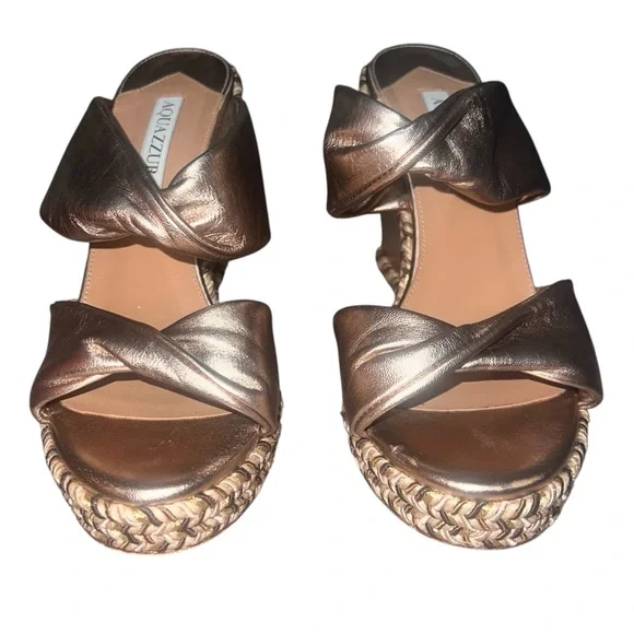 AQUAZZURA Twist Double Band Espadrille Platform Wedge Sandal Copper 7.5US 38IT